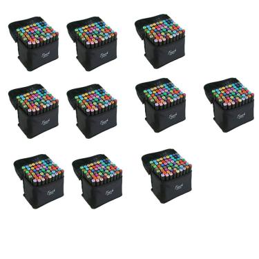 Imagem de Estojo Caneta Permanente Ponta Dupla 60 Cores Kit 10 unidades Canetinha Marcador Bolsa com Alça Escola Cartaz Trabalho Escola Faculdade