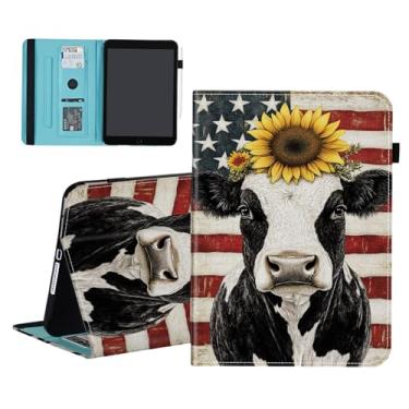Imagem de smauncucn Capa para Samsung Galaxy Tab A9+/A9 Plus 27.9 cm 2023 (SM-X210/X216/X218), carteira de couro PU, suporte multiângulo com despertar/hibernar automaticamente, bandeira americana vaca girassol