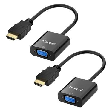 Imagem de Moread HDMI para VGA, pacote com 2, adaptador HDMI para VGA unidirecional banhado a ouro (macho para fêmea) para computador, desktop, laptop, PC, monitor, projetor, HDTV, Chromebook, Raspberry Pi