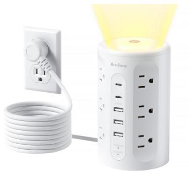 Imagem de AnnTane Torre de Régua de Energia com Luz Noturna, Régua de Energia com Protetor Contra Surtos e Portas Usb, Cabo de Extensão de 10 Pés com Várias Tomadas(12Ac+3A+2C) para Escritór (10 Pés, Branco)