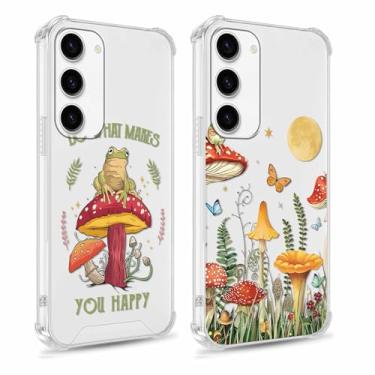 Imagem de Yomjew Pacote com 2 capas de telefone florais transparentes para Samsung Galaxy S23 5G 6,1 polegadas, linda borboleta sapo cogumelos, capa protetora macia fina à prova de choque de silicone TPU