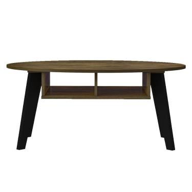 Imagem de Mesa De Centro Tampo Oval 2 Nichos 100 cm Pinho Preto ARLY