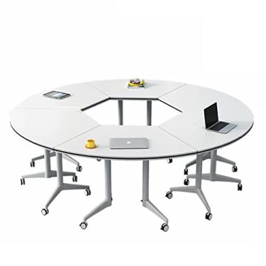 Imagem de Mesas de conferência dobráveis para 6 pessoas, mesa de treinamento móvel flip top com rodas modéstia e traváveis, grau comercial pronto para desdobrar e usar (branco 160 x 74 cm) (branco + 4 cadeiras