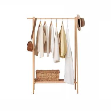 Imagem de FTOQWZXV Cabideiro independente de madeira, moderno, simples, pequeno, apartamento, quarto, sala de estar, entrada, roupas, cabideiro, chão, casaco