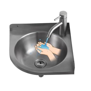 Imagem de Lavatório de lavatório triangular, bacia de aço inoxidável 304, lavatório de canto pequeno, cantos arredondados, lavatório de calibre grande (prata 2)
