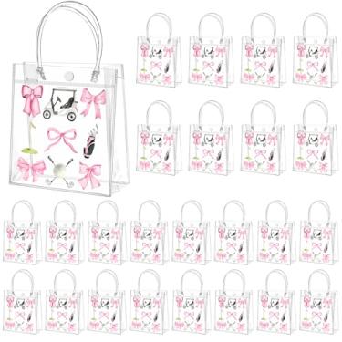 Imagem de Tioncy 24 peças de sacos de lembrancinha de festa de golfe com laço rosa bola de golfe transparente presente presente doces sacos de guloseimas com alça para tema esportivo suprimentos de festa de