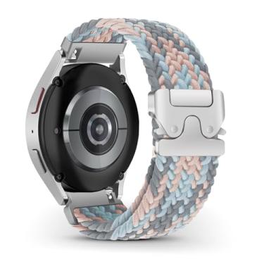 Imagem de RoYiio Pulseira de nylon para Samsung Galaxy Watch 7 FE 6 5 4 mm de 44 mm e 44 mm, respirável, macio, confortável, tecido de 20 mm para Garmin Vivoactive 5/Forerunner 165/Vivomove Trend - X rosa azul