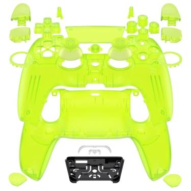 Imagem de eXtremeRate Luna redesenhado conjunto completo botões touchpad capa compatível com controle ps5 BDM-030 BDM-040 BDM-050, capa superior inferior de substituição verde limão transparente compatível com