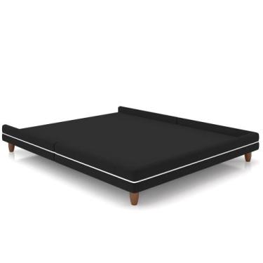 Imagem de Cama Casal Base Box Pés Madeira 148cm Suném P05 Veludo Preto - Lyam De