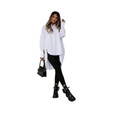 Imagem de Camisa Feminina Oversized Vintage Azul e Branca - Manga Comprida e Gol