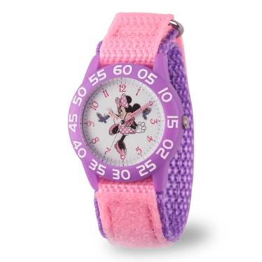 Imagem de DISNEY Relógio analógico de quartzo Minnie Mouse com pulseira de nylon, rosa, 15,8 (modelo: WDS000499)