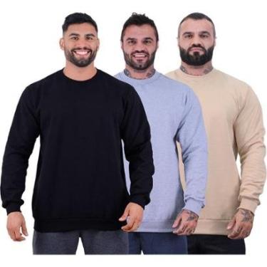 Imagem de Kit 3 Blusa Frio Moletom Basic MXD Conceito Sem Capuz e Bolso Lisas-Masculino