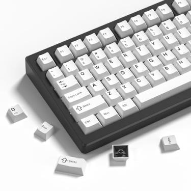 Imagem de Conjunto de teclas Womier Double Shot PBT 138 teclas, Cherry Profile Custom Keycaps 60 65 75 100 por cento para 61/64/68/84/87/100/104/108 teclado mecânico retrô para jogos, branco