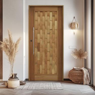 Imagem de Porta Couro em Pé Batente 14 Puxador Tubo 80 CM 102 X 210 Direito Rodam