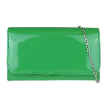 Imagem de Girly HandBags Bolsa clutch lisa e brilhante, Verde, W 20, H 12, D 7 cm (W 8, H 5, D 3 inches)