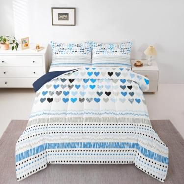 Imagem de Feelyou Conjunto de cama infantil azul geométrico com enchimento geométrico, arte moderna, para meninos e meninas, para decoração de quarto, conjunto de cama de microfibra