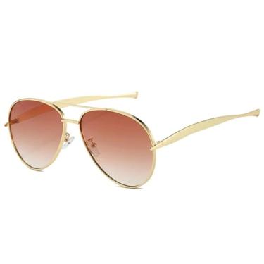 Imagem de JRLLFD Óculos de sol femininos retrô de metal com pontes duplas, moda punk, masculino, tons escuros, uv400 (degradê de chá dourado)