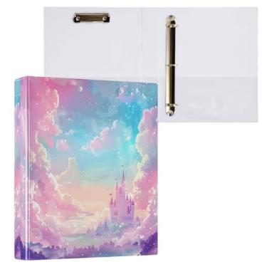 Imagem de Fichário de 3 anéis, castelo de princesa, céu rosa, fichário redondo de 3,8 cm, fichário com 200 folhas para mulheres, homens, escritório, crianças, material escolar, 1 pacote