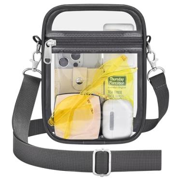 Imagem de Bolsa transparente para eventos em estádios, bolsa pequena transparente para mulheres, mini bolsa transparente para estádio com alça ajustável para esportes, concertos, viagens de trabalho (cinza