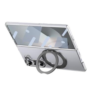 Imagem de HAO RIYLN Capa magnética para Samsung Galaxy Z Fold6, capa transparente antiamarelamento com suporte giratório suporte carregamento sem fio, capa ultrafina, preta, Z FOLD6