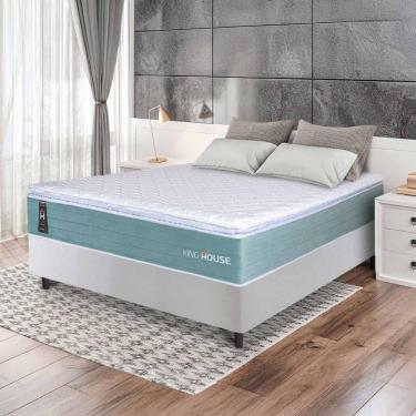 Imagem de Conjunto Box Branco Lagos Verde Molas Ensacadas Casal 138x188x66 - King House