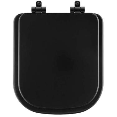 Imagem de Assento Sanitário Poliéster Soft Close Quadra Preto Fosco Para Vaso Deca Com Ferragem Preta