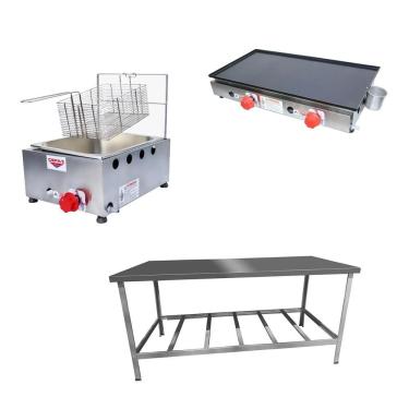 Imagem de Kit Lanchonete Mesa De Manipulação + Fritadeira A Gás 1 Cuba