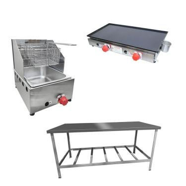 Imagem de Kit Lanchonete Mesa De Manipulação + Fritadeira A Gás 1 Cuba