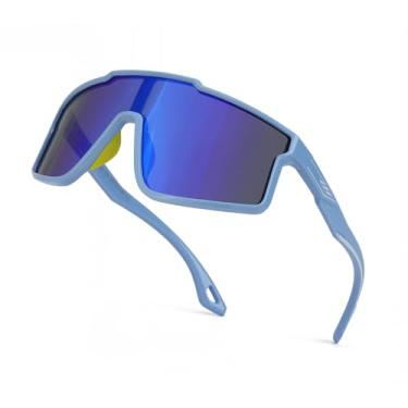 Imagem de Aofalbe Óculos de sol de beisebol infantil, óculos de sol esportivos polarizados juvenis para meninos e meninas, óculos de ciclismo softball, bloqueio UV400 (lente azul armação azul)