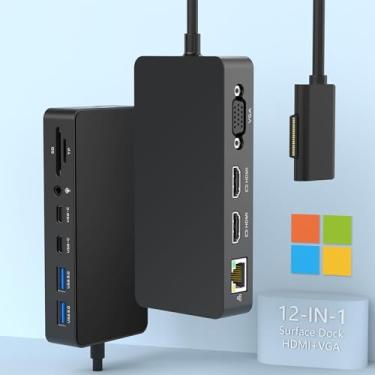 Imagem de MTAKYI Microsoft Surface Dock Display triplo com fonte de alimentação, estação de ancoragem Surface Pro 12 em 1 Dual 4K HDMI + VGA para Surface Pro 9/8/X/7/6/5/4/3, Surface Laptop Go/5/4/3/2/1