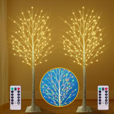 Imagem de Remon Pacote Com 2 Bétulas Iluminadas, Árvore De 1,8 M 130 Luzes Led, 8 Modos Flash E Temporizador, Galho Pré-Iluminado Natal Para Decoração Festas Em Casa, Jardim, Casamento Feriados (Branco Quente
