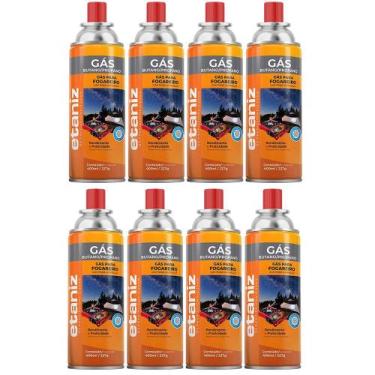 Imagem de Kit 8 Refil Gás Fogareiro 400ml 227g Butano Portátil Camping Churrasco