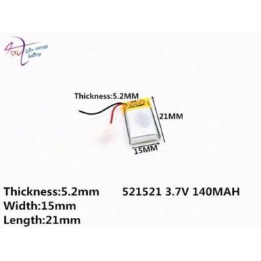 Imagem de Bateria 2 Fios 3,7v  140 Mah Tamanho: 5,2mm X 15mm X 21mm - bgb
