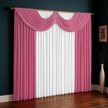 Imagem de Cortina Paris Com Bandô 2,00 m x 1,70 m Sala/Quarto em Malha (Rosa Com Branco)