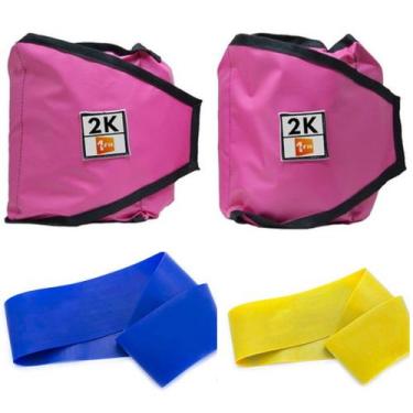 Imagem de Kit Caneleira/Tornozeleira Peso Rosa 2Kg + Mini Band Níveis Leve e Méd