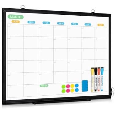 Imagem de WALGLASS Quadro branco com calendário apagável a seco para parede, 61 cm x 45 cm, quadro branco com moldura de alumínio preto, quadro branco apagável a seco para casa, escritório, escola