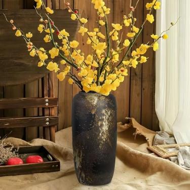 Imagem de Vaso alto de cerâmica rústica preta, 40 cm, vintage, grande, quinta, cerâmica, terracota, vasos rústicos para decoração de casa, sala de estar, mesa de entrada, mesa, cozinha, presentes de inauguração