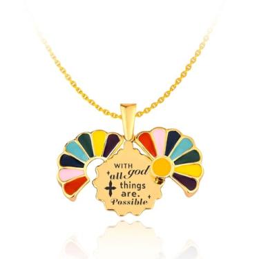 Imagem de MXXGMYJ Colar de margarida para mulheres, presentes engraçados de amizade para melhores amigas, presentes inspiradores para cristãos, colares com medalhão gravado dourado, Small, Zinco, Sem Pedra