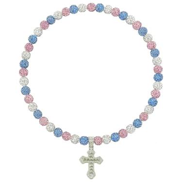 Imagem de Colar de beisebol masculino com pingente de cruz de 50 cm, coleção de gelo brilhante, para mulheres, strass e contas de argila, acessórios de beisebol, presentes para jogadores de times de beisebol