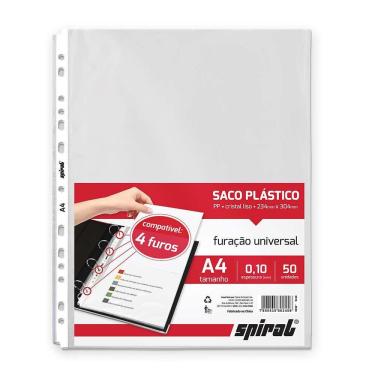 Imagem de Saco plástico PP A4 furação universal 0,10mm 410-50 Spiral PT 50 UN