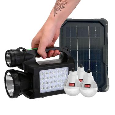 Imagem de Sistema de Energia Solar Portátil 28 LEDs 30W com USB e Painel Solar Iluminação de Emergência Acampamento Carregamento de Dispositivos Móveis