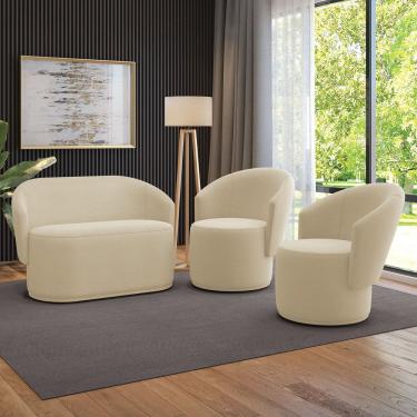 Imagem de Sofá Namoradeira e 2 Poltronas Orgânica para Sala Malu Suede M11 - D`Rossi