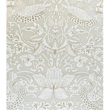 Imagem de Papel de parede William Morris Vintage Peel and Stick 45 x 299 cm Papel de parede autoadesivo botânico pássaro morango neutro removível impermeável papel de contato para quarto banheiro armários