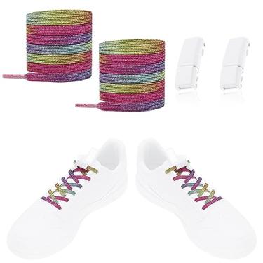 Imagem de LT Easiyl Cadarços elásticos sem amarrar, fivela magnética e cadarços, cadarços preguiçosos, cabem em tênis, botas de lona para caminhadas, 1 par de fivela branca + 1 par de cadarços coloridos