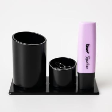 Imagem de Kit Organizador de Mesa com Porta-Lápis, Porta-Clips e Marca-Texto Pastel Lilás, Base Preta