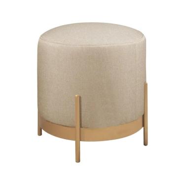 Imagem de Puff Redondo ágar Em Linho E Base Metal Dourado Linho Bege Claro