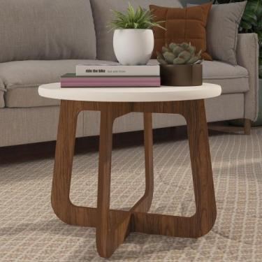Imagem de Mesa Centro Redonda 65cm Para Sala MDF Rexxar Cedro/Off A09 - Mpozenat