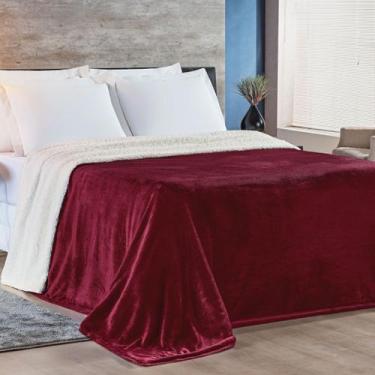 Imagem de Cobertor Alaska Queen Manta Flannel e Sherpa - Vinho - Bia Enxovais