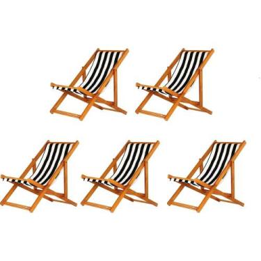 Imagem de Kit 5 Cadeiras Espreguiçadeira Preguiçosa Dobrável Mel Sem Braço - MHM