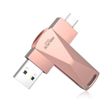 Imagem de ABLAZE Flash Drive USB C de 128 GB, pen drive duplo USB 3.0 + tipo C compatível com iPhone 16/15, smartphone Android, computador, tablet, Mac Laptop (ouro rosa)